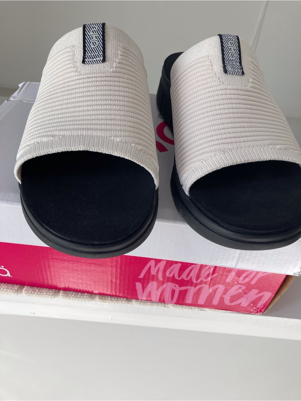 Ryka White/Black Slide Sandals